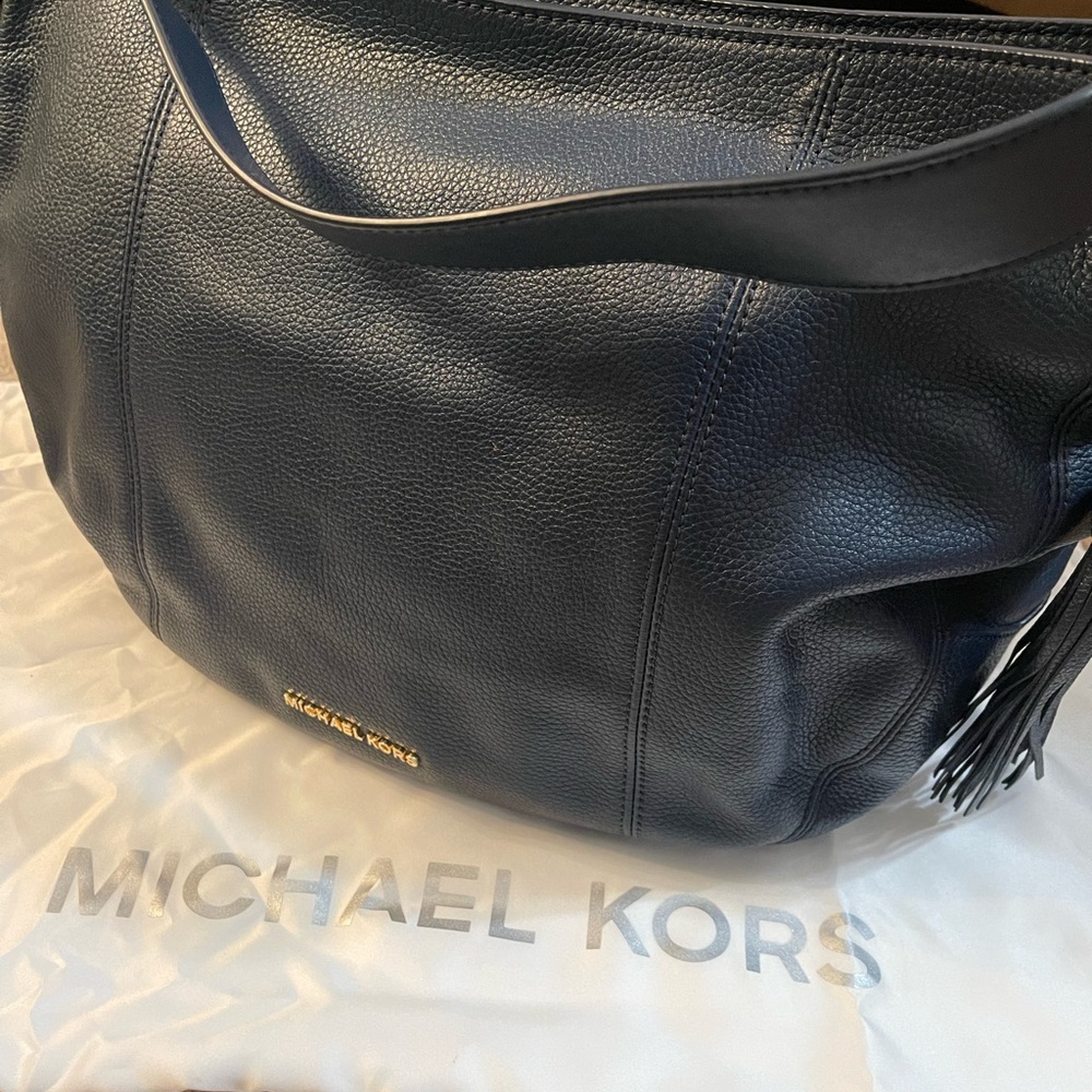 Michael Kors Brooke Navy Leather Hobo Shoulder Bag